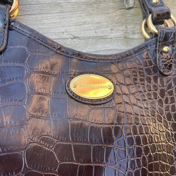 Tommy Hilfiger Dark Brown Crocodile-Embossed Tote - Picture 6 of 6